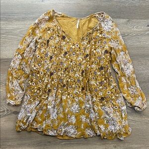 Free People Mustard Floral Blouse